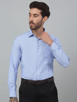 Cantabil - Men Blue Textured Full Sleeves Formal Shirt