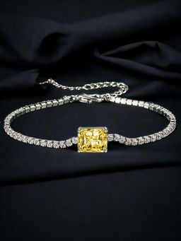 Designs & You - Silver Plated Cz Studded Anti Tarnish Ice Cut Yellow Geometrical Wraparound Bracelet