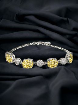Designs & You - Silver Plated Cz Studded Anti Tarnish Ice Cut Yellow Oval Shape Wraparound Bracelet
