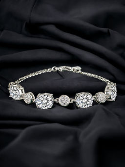 Designs & You - Silver Plated Cz Studded Anti Tarnish Ice Cut White Oval Shape Wraparound Bracelet