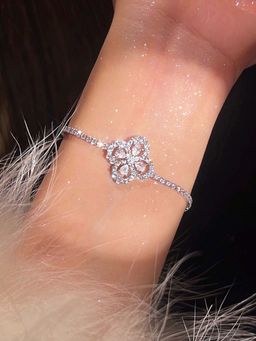 Designs & You - Silver Plated Cz Studded Anti Tarnish Ice Cut White Clover Irish Design Bracelet