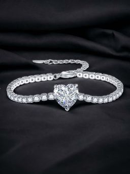 Designs & You - Silver Plated Cz Studded Anti Tarnish Ice Cut White Heart Shape Wraparound Bracelet