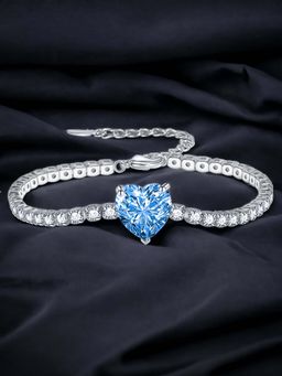 Designs & You - Silver Plated Cz Studded Anti Tarnish Ice Cut Blue Heart Shape Wraparound Bracelet