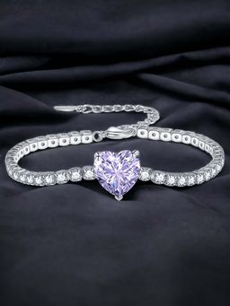 Designs & You - Silver Plated Cz Studded Anti Tarnish Ice Cut Purple Heart Shape Wraparound Bracelet