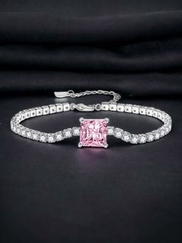 Designs & You - Silver Plated Cz Studded Anti Tarnish Ice Cut Pink Geometrical Wraparound Bracelet