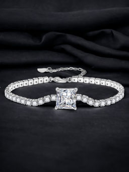 Designs & You - Silver Plated Cz Studded Anti Tarnish Ice Cut White Geometrical Wraparound Bracelet