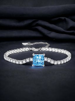 Designs & You - Silver Plated Cz Studded Anti Tarnish Ice Cut Blue Geometrical Wraparound Bracelet