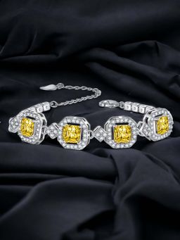 Designs & You - Silver Plated Cz Studded Anti Tarnish Ice Cut Yellow Geometrical Wraparound Bracelet