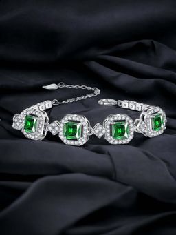Designs & You - Silver Plated Cz Studded Anti Tarnish Ice Cut Green Geometrical Wraparound Bracelet