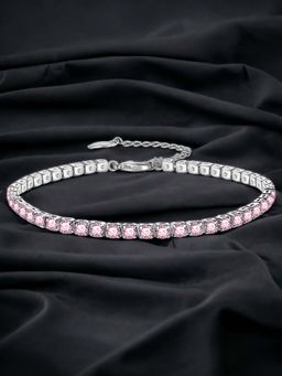 Designs & You - Silver Plated Cz Anti Tarnish Pink Round Shape Contemporary Wraparound Bracelet