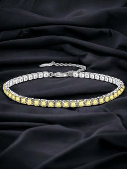 Designs & You - Silver Plated Cz Anti Tarnish Yellow Round Shape Contemporary Wraparound Bracelet