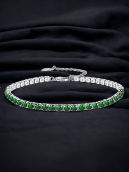 Designs & You - Silver Plated Cz Anti Tarnish Green Round Shape Contemporary Wraparound Bracelet