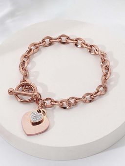 Designs & You - Stainless Steel Rose Gold-Plated Heart Themed Charm Bracelet