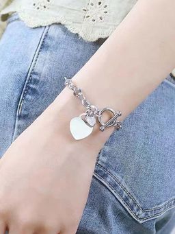 Designs & You - Stainless Steel Silver-Plated Anti Tarnish Heart Themed Charm Bracelet