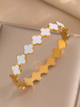 Designs & You - Stainless Steel Gold-Plated White Clover Themed Charm Bracelet