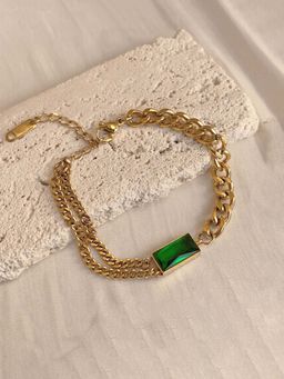 Designs & You - Green Stainless Steel Gold Plated Heart Themed Anti Tarnish Bracelet