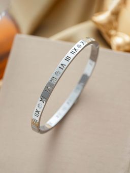 Designs & You - Stainless Steel Silver-Plated Ad Bangle-Style Anti Tarnish Roman Numerals Bracelet