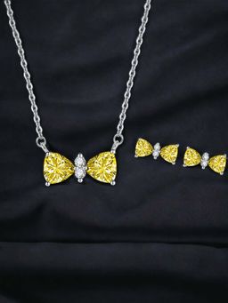 Designs & You - Silver Plated Cz Studded Anti Tarnish Yellow Bow Design Necklace Set