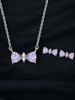 Designs & You - Silver Plated Cz Studded Anti Tarnish Purple Bow Design Necklace Set