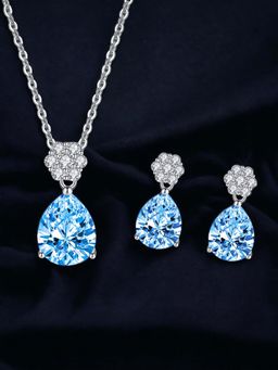 Designs & You - Silver Plated Cz Studded Anti Tarnish Blue Teardrop Shape Necklace Set