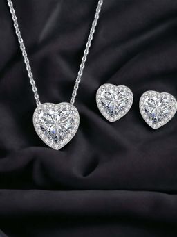 Designs & You - Silver Plated Cz Studded Anti Tarnish White Heart Shape Necklace Set