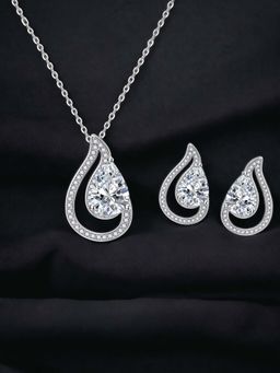 Designs & You - Silver Plated Cz Studded Anti Tarnish White Teardrop Style Contemporary Jewellery Set