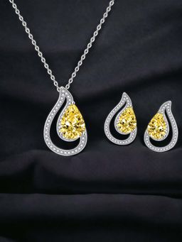 Designs & You - Silver Plated Cz Anti Tarnish Yellow Teardrop Style Contemporary Jewellery Set