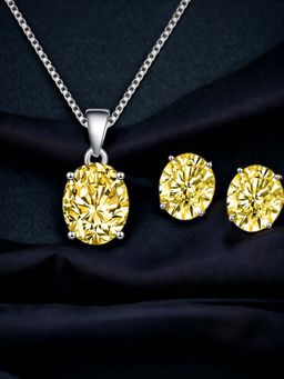 Designs & You - Silver Plated Cz Studded Anti Tarnish Yellow Oval Shape Geometric Jewellery Set