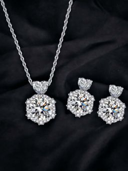 Designs & You - Silver Plated Cz Studded Anti Tarnish White Hexagonal Shape Geometric Jewellery Set