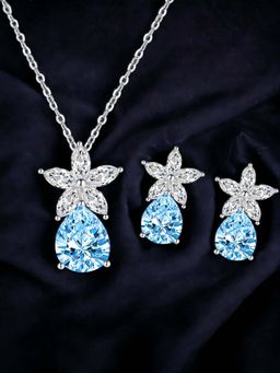 Designs & You - Silver Plated Cz Studded Anti Tarnish Blue Teardrop Shape Star Inspired Jewellery Set