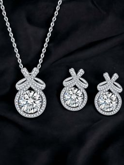 Designs & You - Silver Plated Cz Studded Anti Tarnish White Round Shape Contemporary Jewellery Set