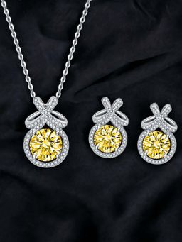 Designs & You - Silver Plated Cz Studded Anti Tarnish Yellow Round Shape Contemporary Jewellery Set