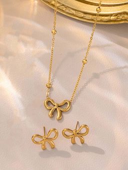 Designs & You - Stainless Steel Gold Plated Anti Tarnish Bow Themed Jewellery Set
