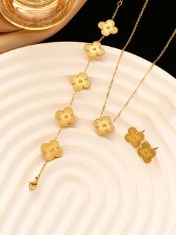 Designs & You - Stainless Steel Gold Plated Set Of Gold Anti Tarnish Clover Jewellery Set for Women