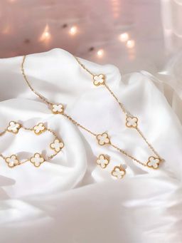 Designs & You - Stainless Steel Gold Plated Set Of White Anti Tarnish Clover Jewellery Set for Women