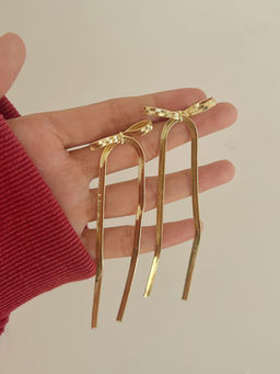 Designs & You - Stainless Steel Gold Plated Anti Tarnish Bow Themed Drop Earrings