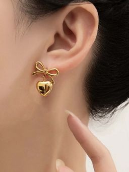 Designs & You - Stainless Steel Gold Plated Anti Tarnish Bow-Heart Themed Earrings