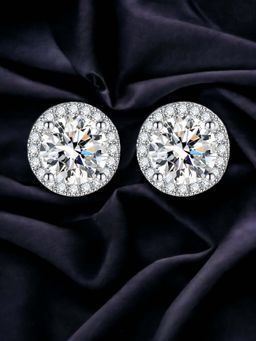 Designs & You - Silver Plated Cz Studded Anti Tarnish Round Crushed Ice Cut Stud Earrings