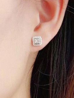 Designs & You - White Silver Plated Anti Tarnish American Diamond Contemporary Ice Cut Stud Earrings