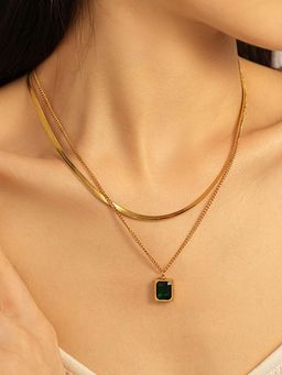 Designs & You - Gold-Plated Anti Tarnish Green Emerald Geometric Layered Necklace