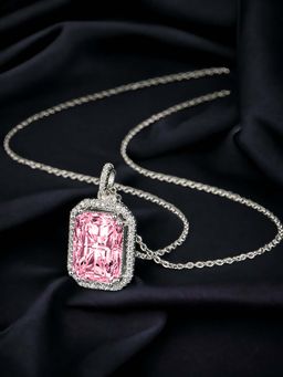 Designs & You - Silver Plated Cz Anti Tarnish Pink Rectangular Shape Geometric Pendant Necklace