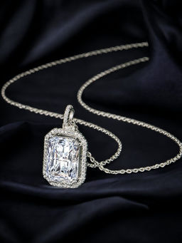 Designs & You - Silver Plated Cz Anti Tarnish White Rectangular Shape Geometric Pendant Necklace