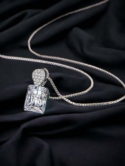 Designs & You - Silver Plated Cz Anti Tarnish White Rectangular Shape Geometric Pendant Necklace