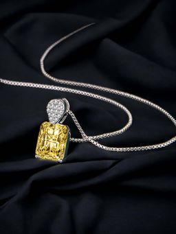 Designs & You - Silver Plated Cz Anti Tarnish Yellow Rectangular Shape Geometric Pendant Necklace