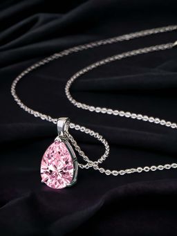 Designs & You - Silver Plated Cz Anti Tarnish Pink Teardrop Shape Contemporary Pendant Necklace
