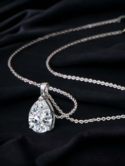 Designs & You - Silver Plated Cz Anti Tarnish White Teardrop Shape Contemporary Pendant Necklace
