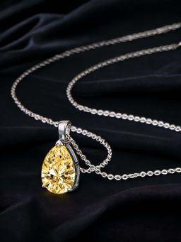 Designs & You - Silver Plated Cz Anti Tarnish Yellow Teardrop Shape Contemporary Pendant Necklace
