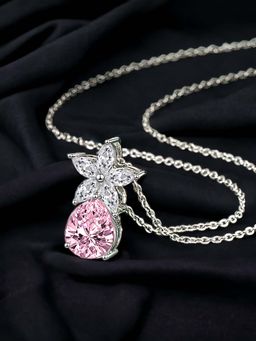 Designs & You - Silver Plated Cz Anti Tarnish Pink Teardrop Shape Star Inspired Pendant Necklace