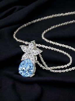 Designs & You - Silver Plated Cz Anti Tarnish Blue Teardrop Shape Star Inspired Pendant Necklace