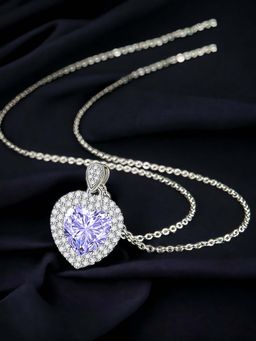 Designs & You - Silver Plated Cz Studded Anti Tarnish Purple Heart Inspired Pendant Necklace